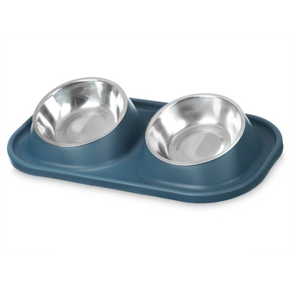 Comedero para perros Azul Metal 40 x 8,5 x 22 cm Doble